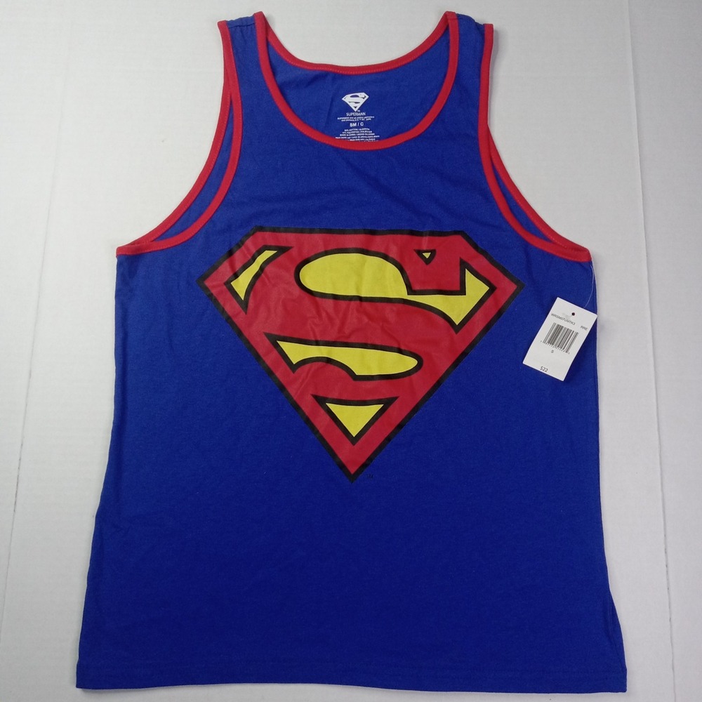 Men's DC Comics Super Hero Superman Classic Logo Blue Tank Top Size Small NWT